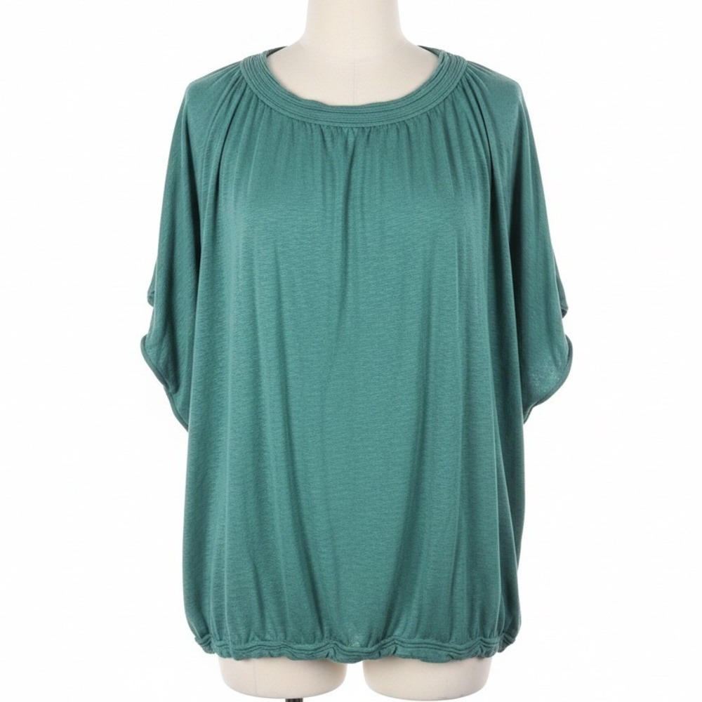 Max Studio Shirt Womens Small Teal Green 100% Linen Dolman Sleeve Bubble Hem Top